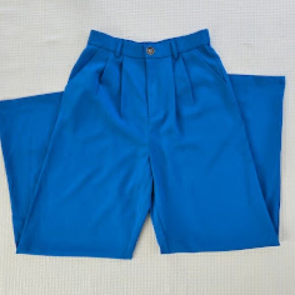 Aaron & Amber Bright Blue Pleated Trousers – Size M - Picture 1 of 7